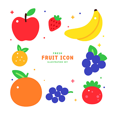 아이콘 오렌지 딸기 포도 바나나 감 사람없음 컬러풀 사과 엘리먼트 2D아이콘 AI파일 컬러 과일 파일형식 벡터