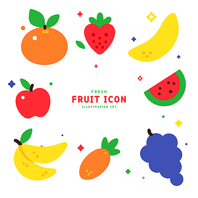 아이콘 딸기 포도 바나나 감 사람없음 컬러풀 사과 수박조각 엘리먼트 2D아이콘 AI파일 컬러 조각 과일 수박 파일형식 벡터