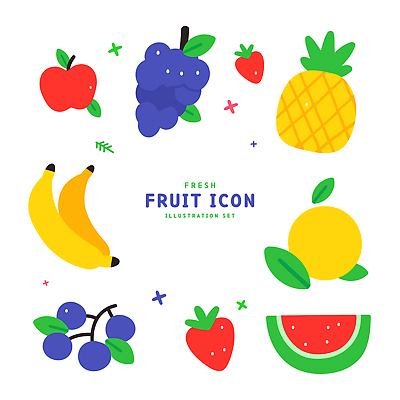 아이콘 딸기 포도 바나나 사람없음 사과 파인애플 수박조각 엘리먼트 2D아이콘 AI파일 조각 과일 수박 열대과일 파일형식 벡터