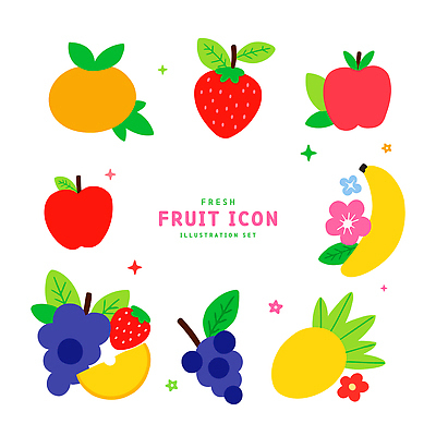 아이콘 꽃 딸기 포도 감 사람없음 사과 망고 엘리먼트 2D아이콘 AI파일 식물 과일 열대과일 파일형식 벡터