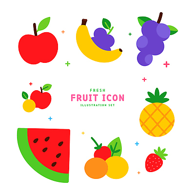 아이콘 딸기 포도 바나나 사람없음 사과 파인애플 수박조각 엘리먼트 2D아이콘 AI파일 조각 과일 수박 열대과일 파일형식 벡터