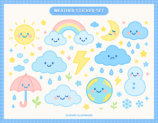 지구 무지개 일러스트 우산 눈사람 눈꽃 사람없음 파란색 태양 비 초승달 번개 오브젝트 비구름 국내일러스트 AI파일 자연요소 컬러 날씨 눈_날씨 달 먹구름 파일형식 벡터 구름_자연