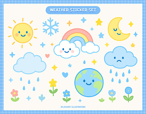 꽃 지구 무지개 일러스트 눈꽃 사람없음 파란색 태양 비 초승달 오브젝트 비구름 국내일러스트 AI파일 자연요소 식물 컬러 날씨 눈_날씨 달 먹구름 파일형식 벡터 구름_자연