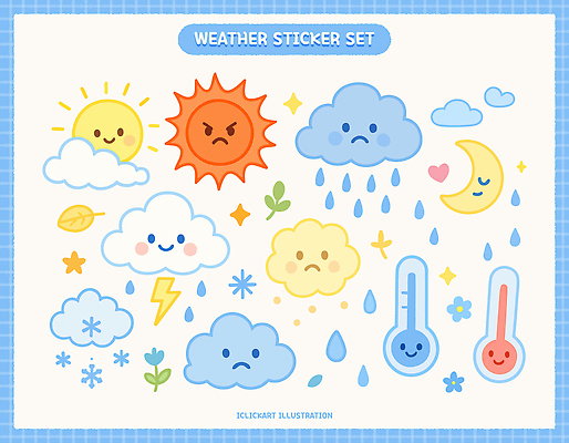 구름 일러스트 눈꽃 사람없음 파란색 태양 온도계 초승달 번개 오브젝트 빗물 비구름 국내일러스트 AI파일 자연요소 컬러 날씨 눈_날씨 달 비_날씨 먹구름 파일형식 벡터 구름_자연