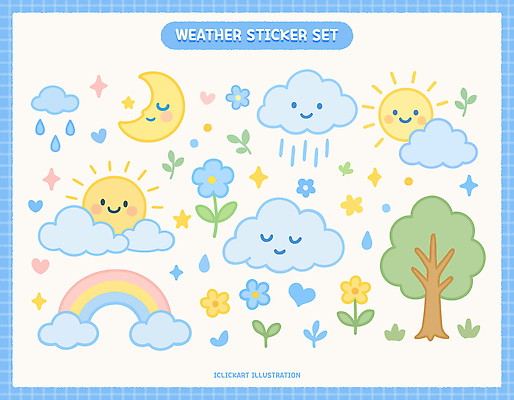 나무 꽃 무지개 일러스트 사람없음 파란색 비 초승달 오브젝트 비구름 국내일러스트 AI파일 자연요소 식물 컬러 날씨 달 먹구름 파일형식 벡터 구름_자연