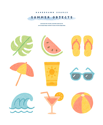 PSD 파도 일러스트 사람없음 여름 선글라스 파라솔 칵테일 쪼리 비치발리볼 선크림 오브젝트 칵테일잔 수박조각 엘리먼트 열대잎 국내일러스트 계절 안경 바다 조각 잎 술잔 수박 주류 화장품 샌들 비치볼 배구 파일형식