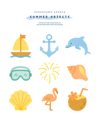 PSD 일러스트 조개 폭죽 사람없음 여름 소라 플라밍고 물안경 오브젝트 돌고래 닻 돗단배 엘리먼트 코코넛주스 국내일러스트 계절 배_교통 포유류 조류 어패류 수중동물 주스 코코넛 수영용품 파일형식