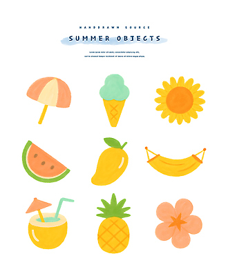 PSD 꽃 일러스트 해바라기 사람없음 여름 파라솔 파인애플 오브젝트 망고 해먹 콘아이스크림 수박조각 엘리먼트 코코넛주스 국내일러스트 식물 계절 조각 과일 아이스크림 수박 주스 침대 열대과일 코코넛 파일형식