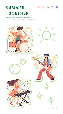 음악 파도 컬러 연주 일러스트 여름 여름휴가 햇빛 소리 자유 기타 키보드 분위기 즐거움 드럼 감성 리듬 창의성 국내일러스트 AI파일 계절 감정 바다 컨셉 현악기 휴가 문화예술 타악기 태양 파일형식 벡터 여름_계절