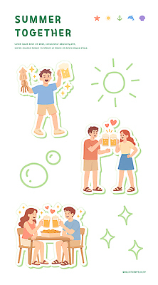 전신 커플 여자 남자 의자 일러스트 탁자 사랑 웃음 들기 앉기 여러명 친구 여름휴가 파티 축제 즐거움 오징어 맥주잔 치맥 국내일러스트 AI파일 감정 가구 다수 술잔 관계 모션 휴가 연체동물 맥주 표정 사람 이벤트 치킨 수중동물 파일형식 벡터 여름_계절