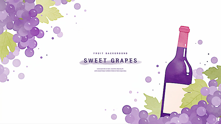 PSD 잎 일러스트 포도 수채화 프레임 사람없음 보라색 와인병 카피스페이스 국내일러스트 식물 컬러 과일 병_용기 와인 공백 파일형식