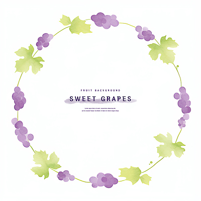 PSD 잎 일러스트 포도 수채화 사람없음 보라색 원형프레임 카피스페이스 국내일러스트 식물 컬러 과일 프레임 공백 원형 파일형식