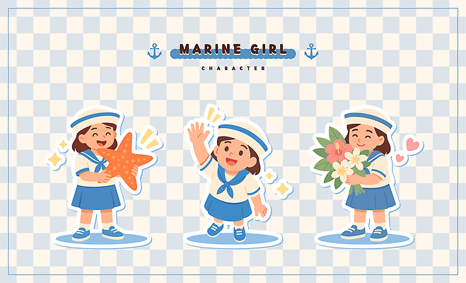 전신 여자 꽃다발 일러스트 불가사리 들기 세명 즐거움 격자 손인사 마린룩 히비스커스 일러캐릭터 AI파일 캐릭터 옷 꽃 감정 무늬 모션 극피동물 사람 인사 파일형식 벡터