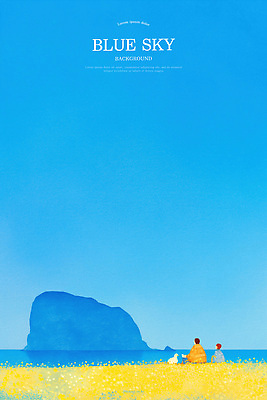 PSD 커플 여자 남자 여유 섬 꽃밭 일러스트 하늘 수채화 오리 앉기 해변 두명 파란색 평화 국내일러스트 꽃 감정 바다 컬러 컨셉 관계 모션 조류 사람 파일형식