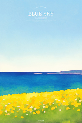 PSD 바다 꽃밭 일러스트 하늘 수채화 사람없음 파란색 평화 국내일러스트 꽃 컬러 컨셉 파일형식