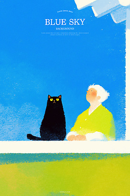 PSD 남자 행복 여유 일러스트 하늘 수채화 함께함 한명 미소 상반신 일상 파란색 평화 고양이 발코니 국내일러스트 1 감정 컬러 컨셉 포유류 표정 사람 라이프 반려동물 파일형식