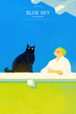 PSD 남자 여유 일러스트 자연 하늘 휴식 수채화 한명 상반신 일상 파란색 평화 발코니 편안함 즐거움 국내일러스트 1 감정 컬러 컨셉 사람 라이프 감각 생태계 파일형식