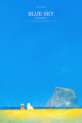 PSD 여자 여유 바다 섬 꽃밭 일러스트 자연 하늘 휴식 수채화 한명 일상 파란색 강아지 국내일러스트 1 꽃 감정 컬러 컨셉 사람 라이프 반려동물 개 생태계 파일형식