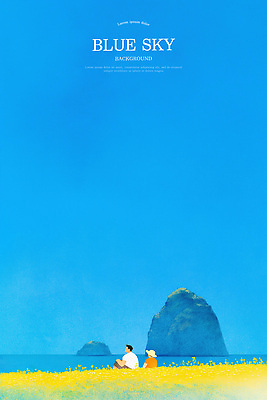 PSD 남자 바다 섬 여행 꽃밭 일러스트 자연 하늘 휴가 휴식 수채화 두명 파란색 친구 평화 즐거움 국내일러스트 꽃 감정 컬러 컨셉 관계 사람 생태계 파일형식