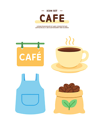 아이콘 간판 사람없음 컵 앞치마 카페 원두 커피잔 컵받침 엘리먼트 커피자루 2D아이콘 AI파일 식기 커피 잔 상점 받침대 자루 파일형식 벡터
