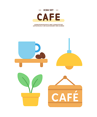 아이콘 화분 전등 선반 간판 사람없음 세트 새싹 카페 원두 커피잔 엘리먼트 2D아이콘 AI파일 식물 커피 가구 조명 잔 상점 파일형식 벡터