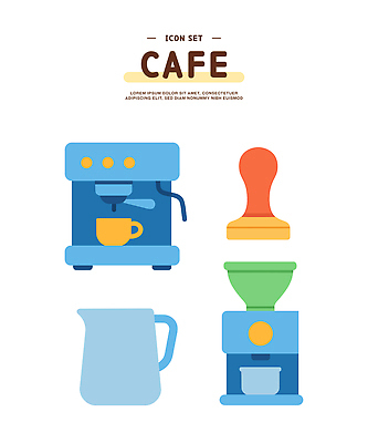 아이콘 사람없음 컵 세트 카페 커피포트 커피메이커 엘리먼트 포타필터 2D아이콘 AI파일 식기 주전자 상점 커피용품 파일형식 벡터