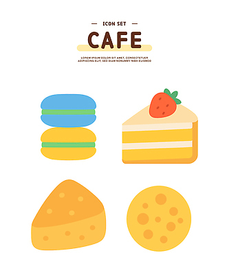 아이콘 치즈 사람없음 세트 카페 조각케이크 마카롱 딸기케이크 엘리먼트 2D아이콘 AI파일 딸기 디저트 유제품 케이크 상점 파일형식 벡터
