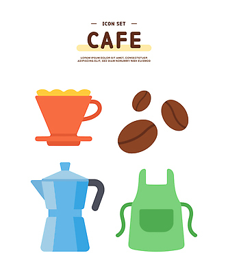 아이콘 사람없음 세트 앞치마 카페 원두 커피포트 드립커피 엘리먼트 핸드드립 2D아이콘 AI파일 커피 주전자 상점 커피용품 파일형식 벡터