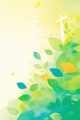 JPG 기독교 십자가 잎 일러스트 자연 사람없음 초록색 평화 천주교 국내일러스트 AI일러스트 AI콘텐츠 식물 종교 컬러 컨셉 생태계 파일형식