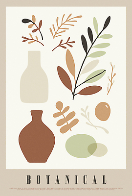 디자인 포스터 잎 일러스트 사람없음 도자기 베이지색 보테니컬아트 국내일러스트 AI파일 식물 컬러 파일형식 벡터