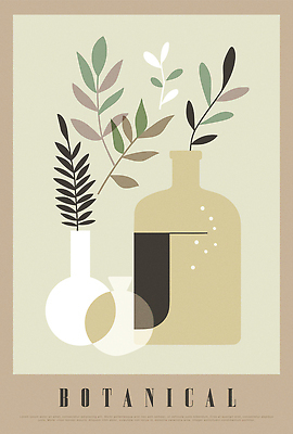 디자인 포스터 잎 일러스트 사람없음 꽃병 모던 심플 베이지색 보테니컬아트 국내일러스트 AI파일 식물 꽃 컬러 파일형식 벡터