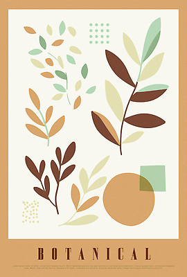 디자인 포스터 잎 일러스트 추상 사람없음 주황색 모던 보테니컬아트 국내일러스트 AI파일 식물 컬러 무늬 파일형식 벡터