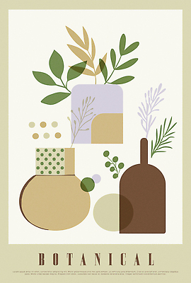 디자인 포스터 잎 일러스트 추상 사람없음 꽃병 베이지색 보테니컬아트 국내일러스트 AI파일 식물 꽃 컬러 무늬 파일형식 벡터