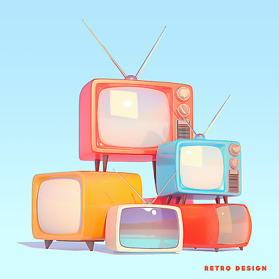 PSD 디자인 일러스트 사람없음 쌓기 텔레비전 빈티지 복고 국내일러스트 컨셉 모션 전자제품 파일형식