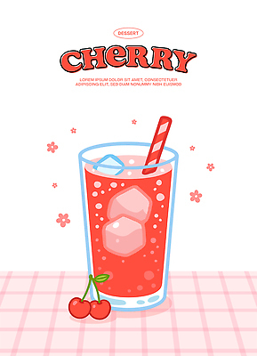 꽃 음료 분홍색 일러스트 탁자 빨대 사람없음 얼음 체리 시원함 체크무늬 체리에이드 국내일러스트 AI파일 자연요소 식물 컬러 가구 무늬 과일 에이드 파일형식 벡터