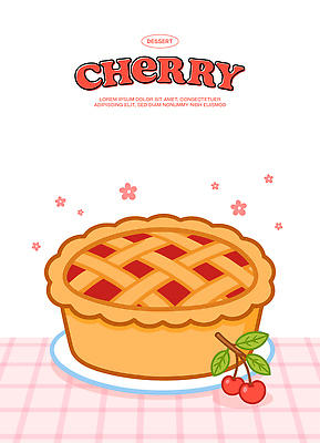 꽃 음식 분홍색 일러스트 탁자 사람없음 체리 굽기 체크무늬 제빵 체리파이 맛있는 국내일러스트 AI파일 식물 컬러 가구 무늬 과일 제과제빵 구이 파이_빵 파일형식 벡터