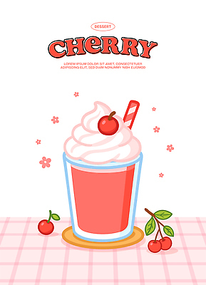 꽃 음식 분홍색 일러스트 탁자 아이스크림 사람없음 카페 체리 달콤 체크무늬 상큼 국내일러스트 AI파일 식물 컬러 가구 무늬 과일 디저트 상점 맛 파일형식 벡터