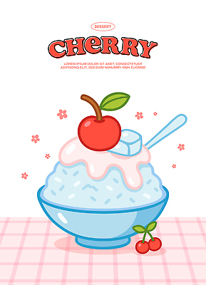 꽃 음식 분홍색 일러스트 탁자 아이스크림 사람없음 숟가락 체리 달콤 체크무늬 상큼 국내일러스트 AI파일 식물 컬러 가구 무늬 과일 디저트 수저 맛 파일형식 벡터