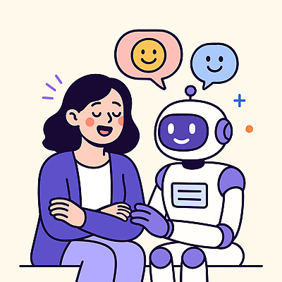 여자 말풍선 일러스트 한명 미소 앉기 반짝임 팔짱 눈감음 상담원 로봇 상담 AI_인공지능 국내일러스트 AI파일 1 모션 표정 사람 사무원 파일형식 벡터