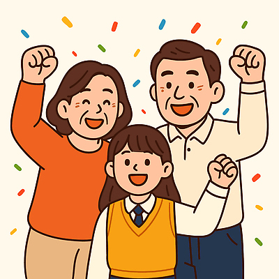 여자 남자 행복 교복 중년 일러스트 가족 청소년 함께함 사랑 웃음 세명 기쁨 축하 즐거움 긍정적 국내일러스트 AI파일 옷 감정 컨셉 관계 표정 사람 성인 파일형식 벡터