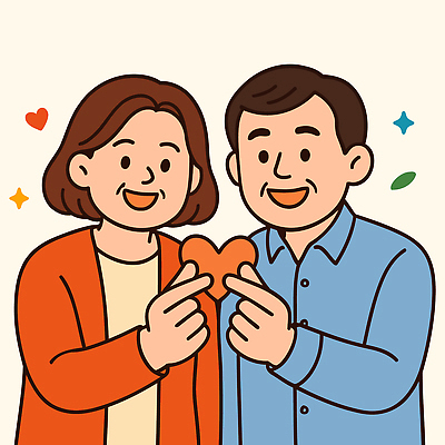 여자 남자 행복 중년 일러스트 사랑 웃음 두명 기쁨 하트 중년부부 손하트 국내일러스트 AI파일 모양 부부 감정 표정 사람 손짓 성인 파일형식 벡터