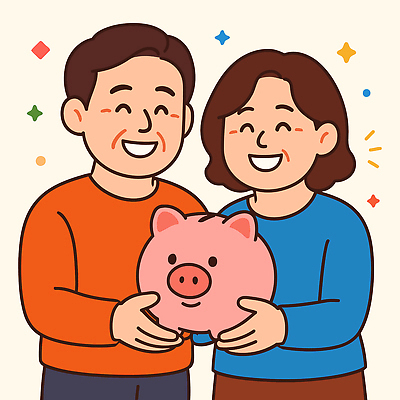 여자 남자 행복 중년 일러스트 사랑 웃음 들기 두명 기쁨 돼지저금통 중년부부 국내일러스트 AI파일 부부 감정 모션 표정 사람 성인 저금통 파일형식 벡터