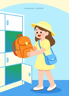 전신 여자 행복 여행 가방 일러스트 한명 사물함 넣기 보관소 보관장소 소지품 국내일러스트 AI파일 1 잡화 감정 모션 사람 장소 오브젝트 저장 파일형식 벡터