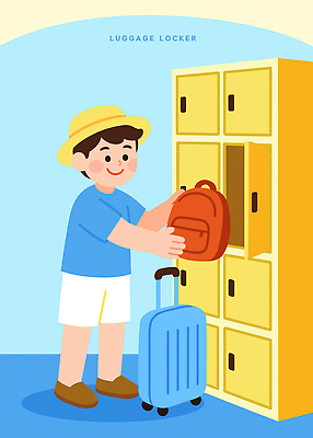 전신 남자 여행 일러스트 배낭 한명 캐리어 짐 사물함 여행용품 넣기 보관소 보관장소 국내일러스트 AI파일 1 가방 모션 사람 여행가방 장소 오브젝트 저장 파일형식 벡터