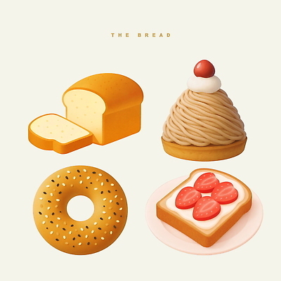 PSD 음식 일러스트 딸기 디저트 사람없음 세트 도넛 식빵 슬라이스 토스트 몽블랑 엘리먼트 국내일러스트 빵 과일 파일형식