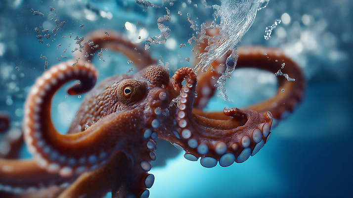 JPG 편집이미지 바다 사람없음 환경 수중 물방울 생태계 문어 편집실사 AI포토 AI콘텐츠 연체동물 수중동물 CG 파일형식