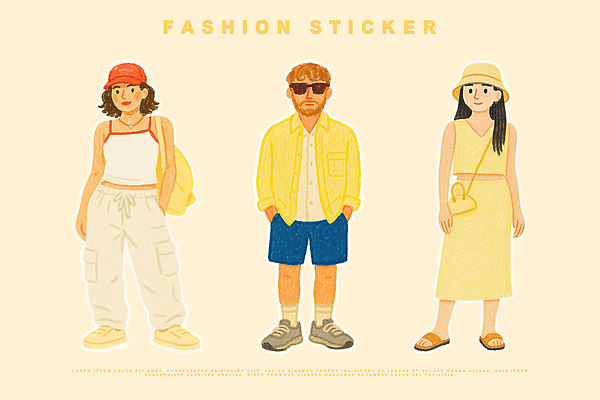 전신 PSD 여자 남자 스티커 티셔츠 일러스트 반바지 슬리퍼 세명 선글라스 민소매 노란색 유행 핸드백 개성 백팩 코디 벙거지모자 엘리먼트 캡모자 국내일러스트 모자_잡화 패션 안경 컬러 신발 셔츠 상의 가방 바지 사람 파일형식