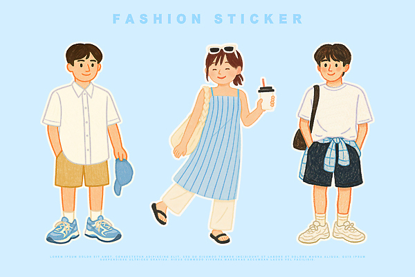 전신 PSD 여자 남자 음료 하늘색 스티커 일러스트 슬리퍼 세명 선글라스 유행 반팔티셔츠 크로스백 개성 코디 꽈배기 나시원피스 엘리먼트 체크셔츠 캡모자 국내일러스트 모자_잡화 원피스 패션 안경 신발 셔츠 티셔츠 가방 사람 파란색 파일형식