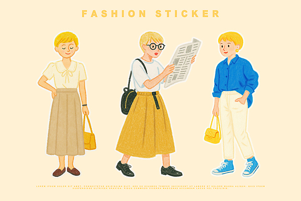 전신 PSD 여자 허리손 운동화 스티커 셔츠 일러스트 들기 세명 노란색 유행 핸드백 반팔티셔츠 신문 블라우스 주머니손 개성 백팩 코디 단화 롱스커트 엘리먼트 국내일러스트 패션 컬러 포즈 신발 상의 티셔츠 가방 모션 사람 간행물 치마 뉴스 여성화 파일형식