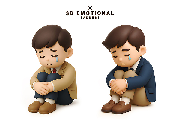 PSD 편집이미지 남자 교복 청소년 3D캐릭터 두명 3D 슬픔 좌절 고독 눈물 고민 웅크림 우울감 편집3D 캐릭터 옷 감정 컨셉 모션 사람 디지털합성 파일형식